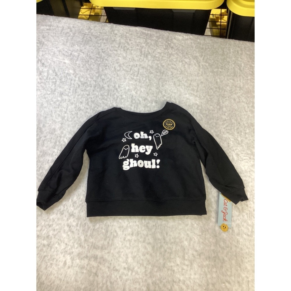 Cat & Jack Kids Black Oh Hey Ghoul Glow In-The Dark Halloween Sweatshirt 3T NWT